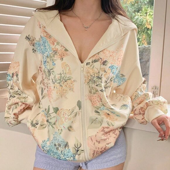 Pink Casual Women's Ditsy Floral Hoodie Sweatshirt - Picture 5 of 9